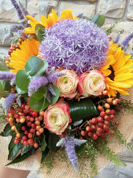 Bouquet Girasoli, Rose E Allium